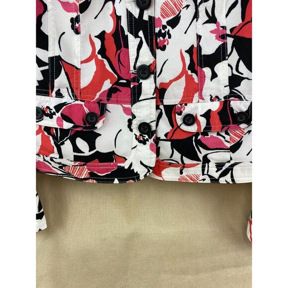 Charter Club Pink Floral Jacket Mandarin Collar Long Sleeve Fitted Size Petite M - Picture 5 of 9